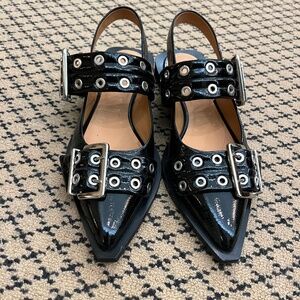 Ganni Black Buckle Ballerina Flats